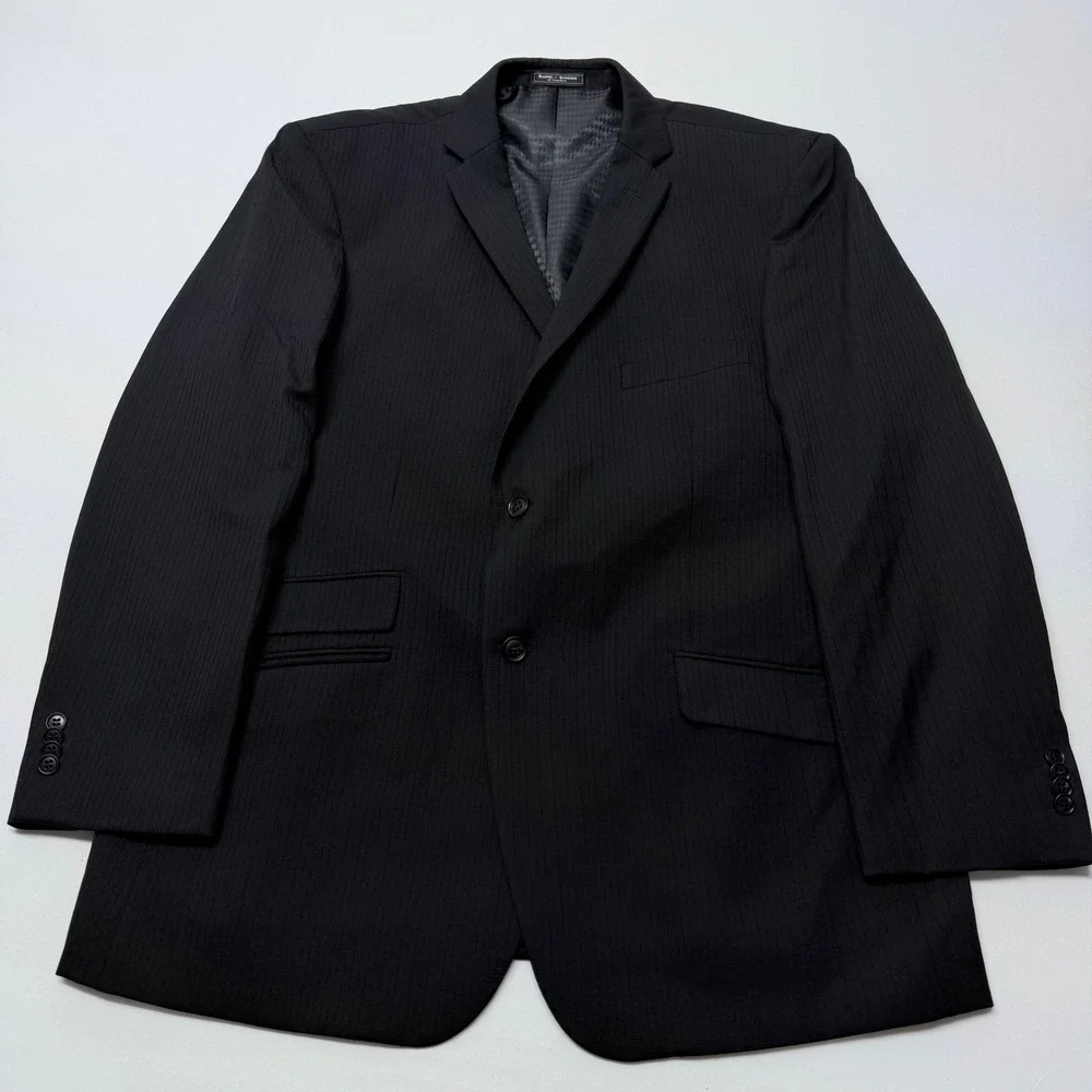 Haines & Bonner London Mens 48R Wool Blazer Black Pinstrip Purple Paisley Lining